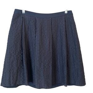 Ann Taylor Skirt Womens 10 Texture Dot Pleated Navy Blue Aline
